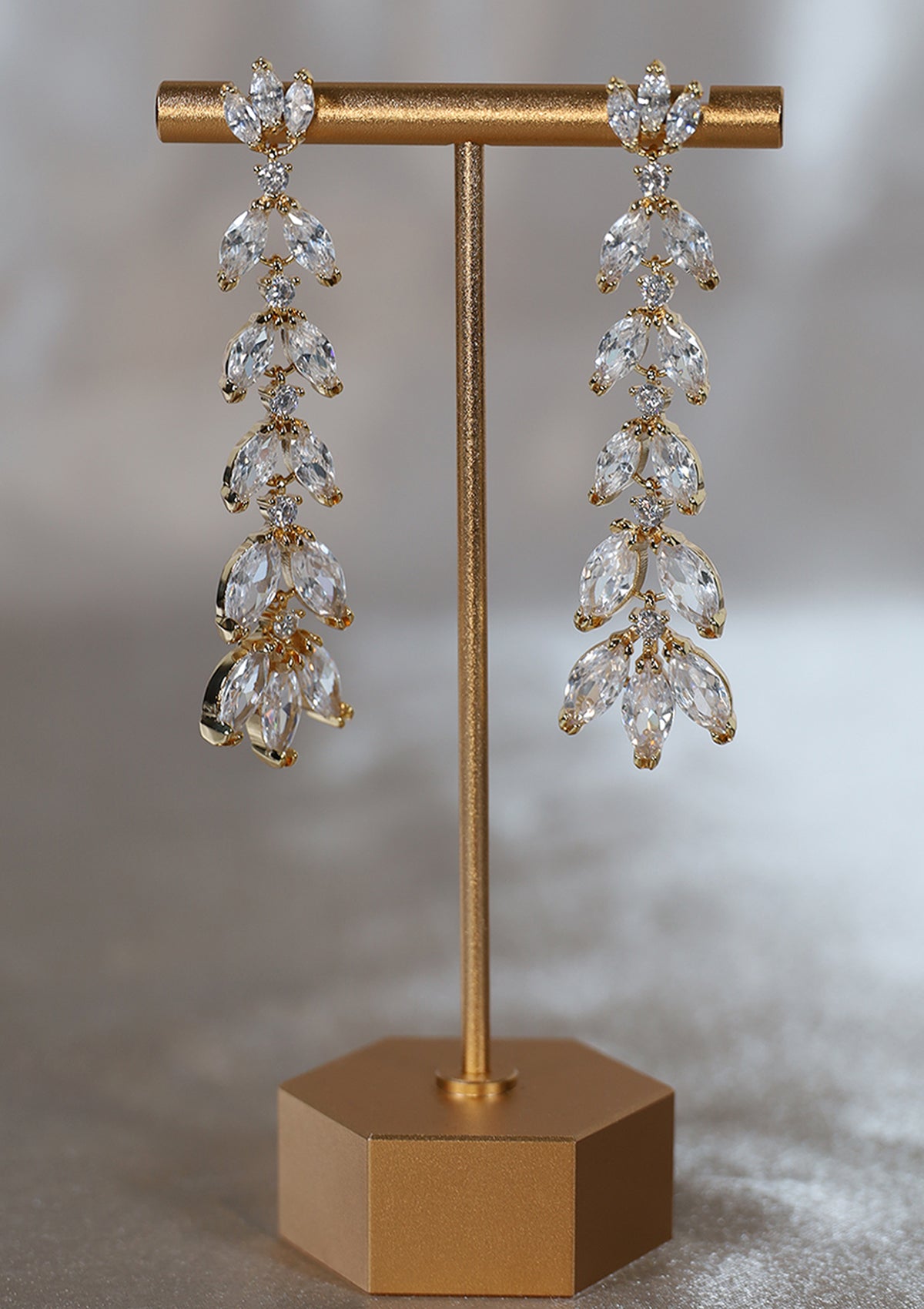 LONG LEAF CRYSTAL ZIRCON EARRINGS