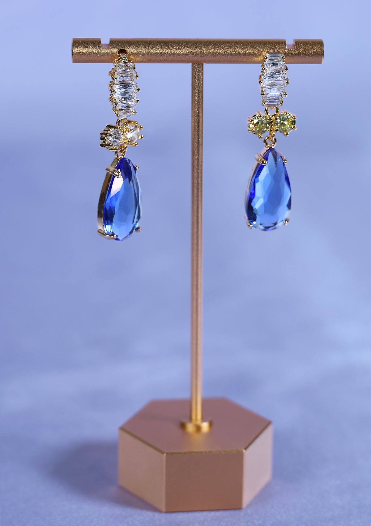 MIXED BLUE DROP DANGLE ZIRCON EARRINGS