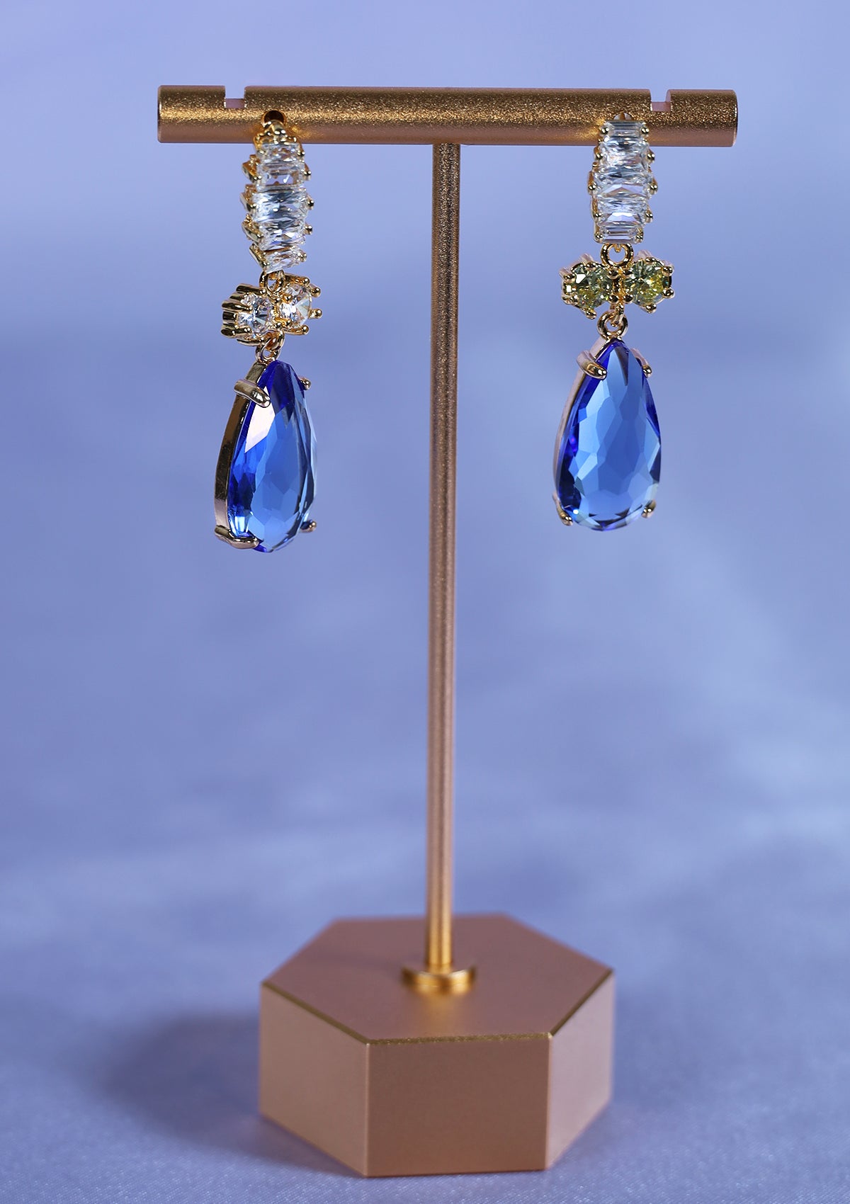 MIXED BLUE DROP DANGLE ZIRCON EARRINGS