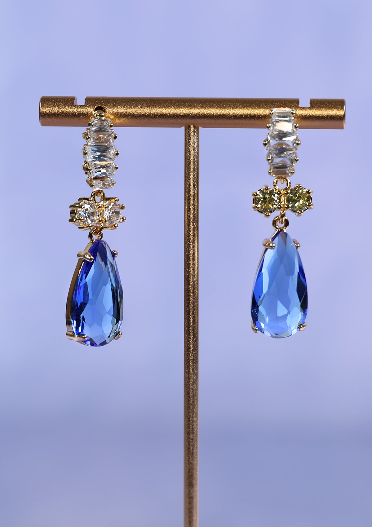 MIXED BLUE DROP DANGLE ZIRCON EARRINGS