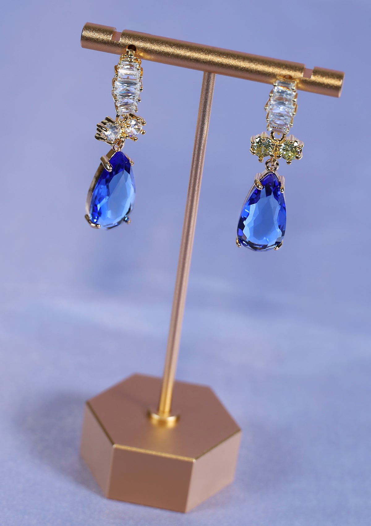 MIXED BLUE DROP DANGLE ZIRCON EARRINGS