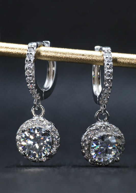 1CT MOISSANITE S925 CLASSIC ROUND DANGLE EARRINGS