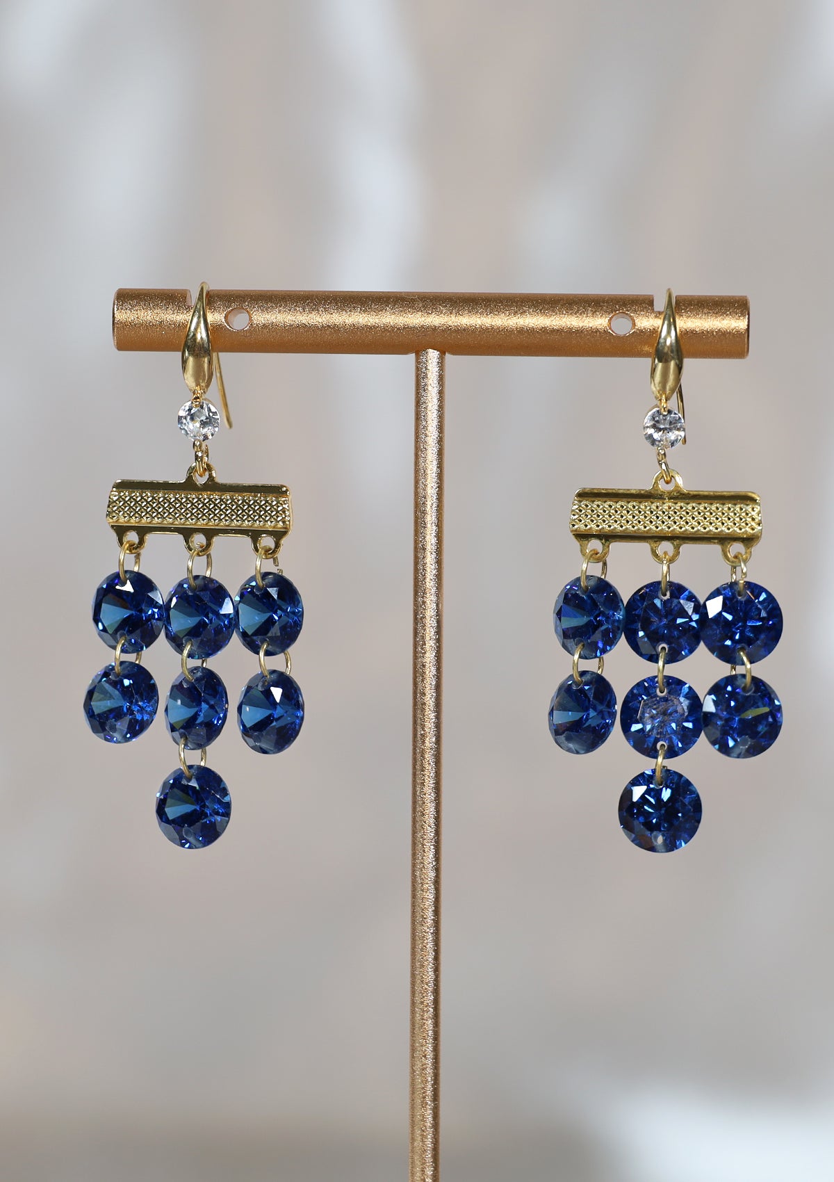 BLUE CRYSTAL DANGLE ZIRCON EARRINGS