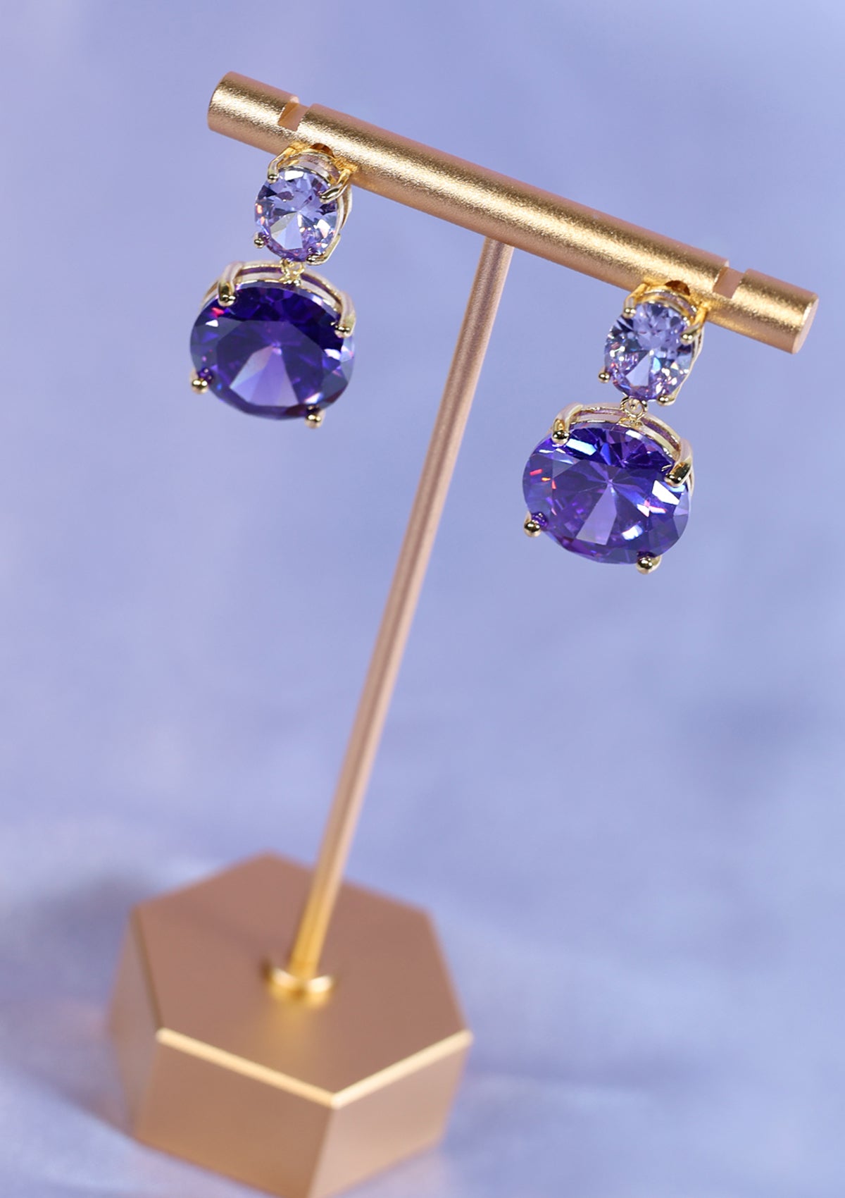 AMETHYST ROUND DANGLE ZIRCON EARRINGS