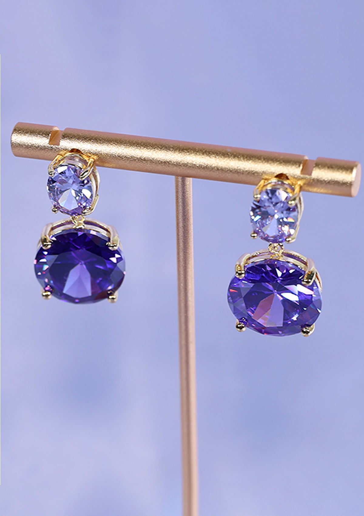 AMETHYST ROUND DANGLE ZIRCON EARRINGS