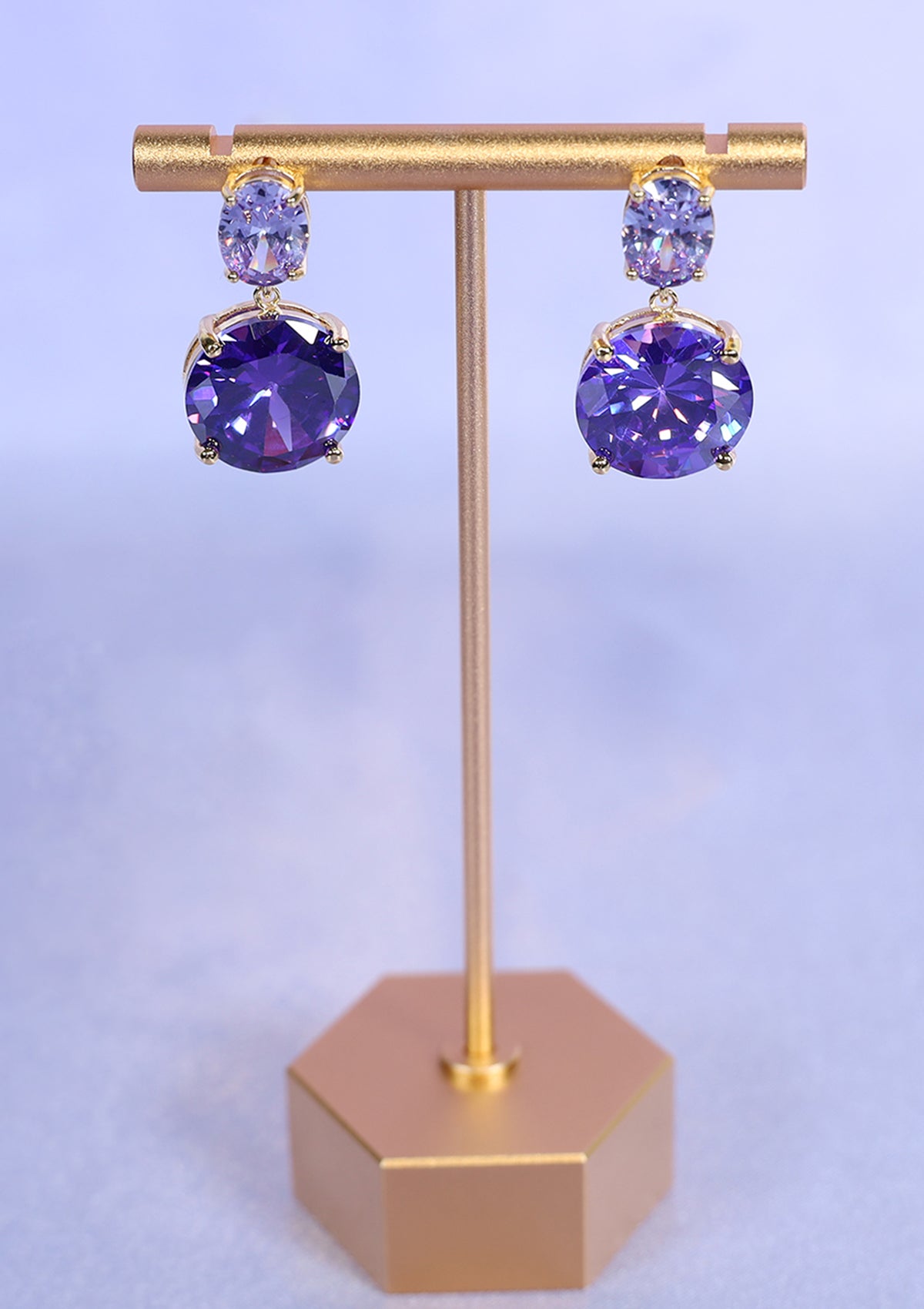 AMETHYST ROUND DANGLE ZIRCON EARRINGS