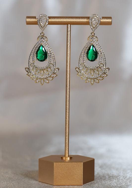 EMERALD GOLD ZIRCON EARRINGS