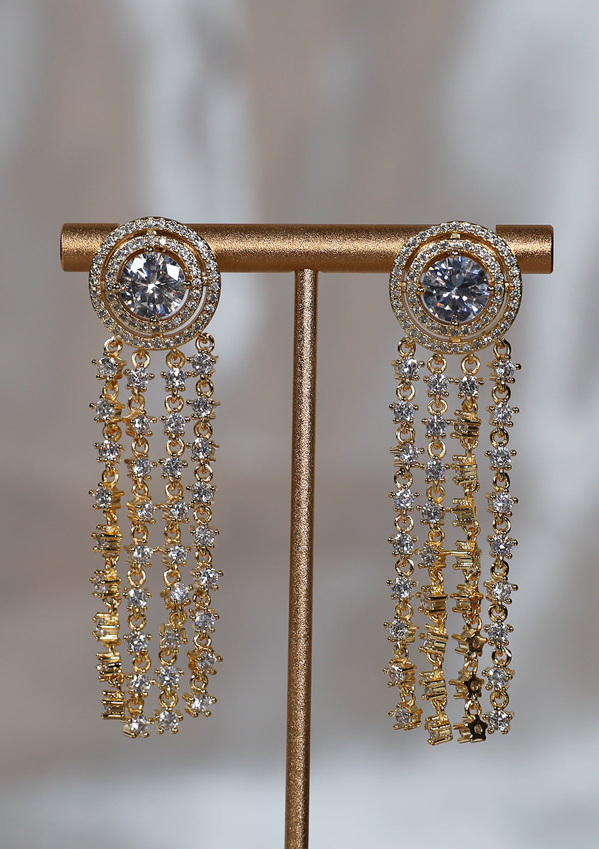 GOLDEN AURA DANGLE ZIRCON EARRINGS