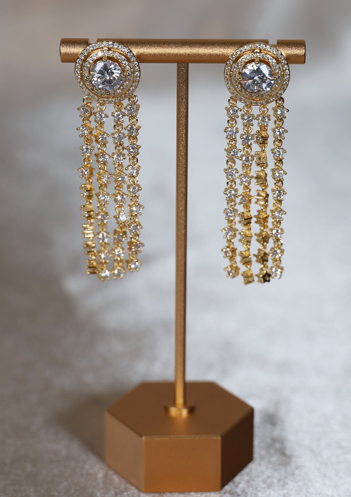 GOLDEN AURA DANGLE ZIRCON EARRINGS