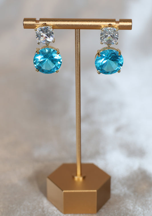 18K GOLD PLATED OCEAN BLUE DANGLE ZIRCON EARRINGS