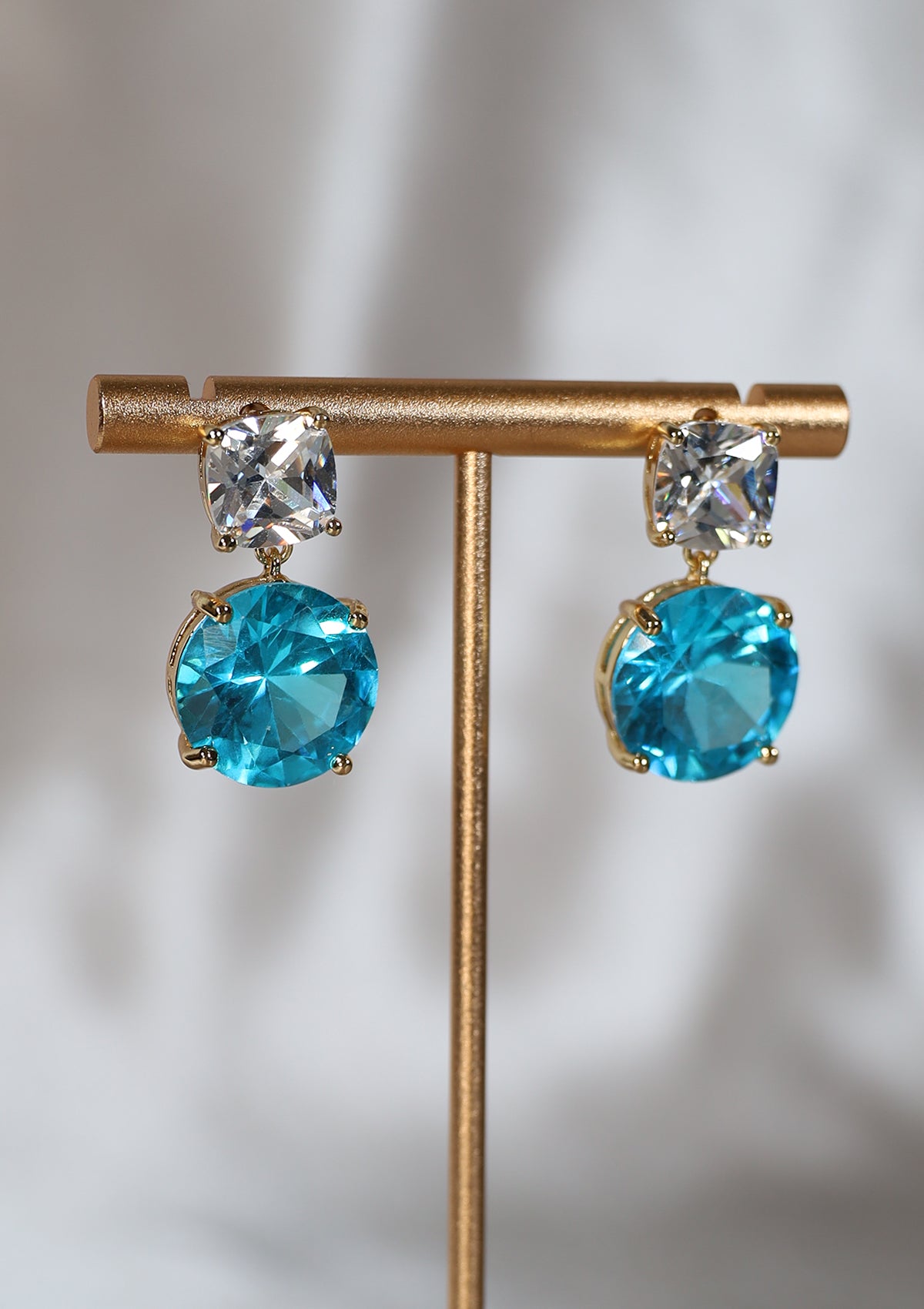 18K GOLD PLATED OCEAN BLUE DANGLE ZIRCON EARRINGS