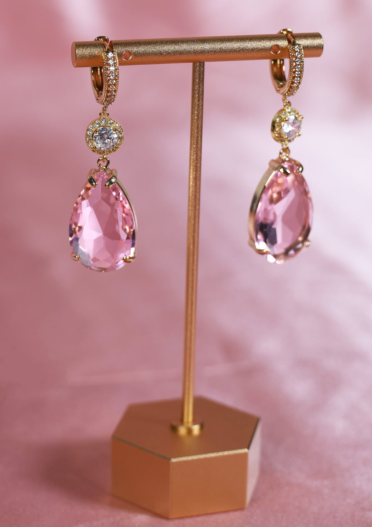 PINK DROP ZIRCON EARRINGS