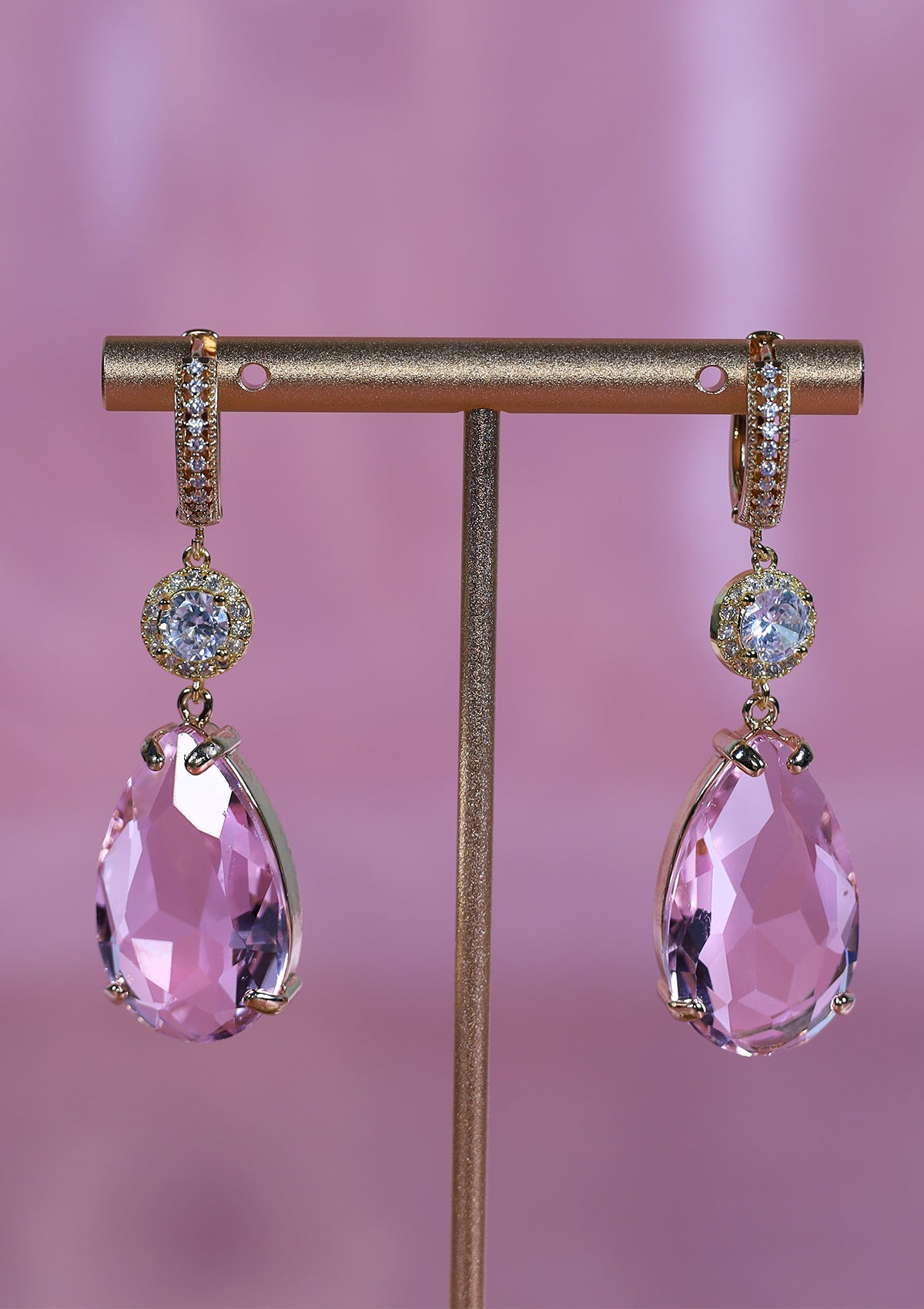 PINK DROP ZIRCON EARRINGS