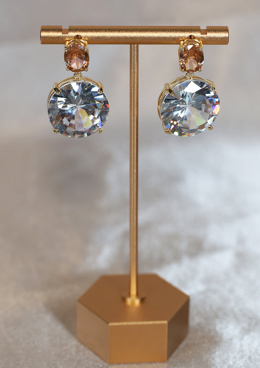 ROUND CRYSTAL TOPAZ ZIRCON EARRINGS