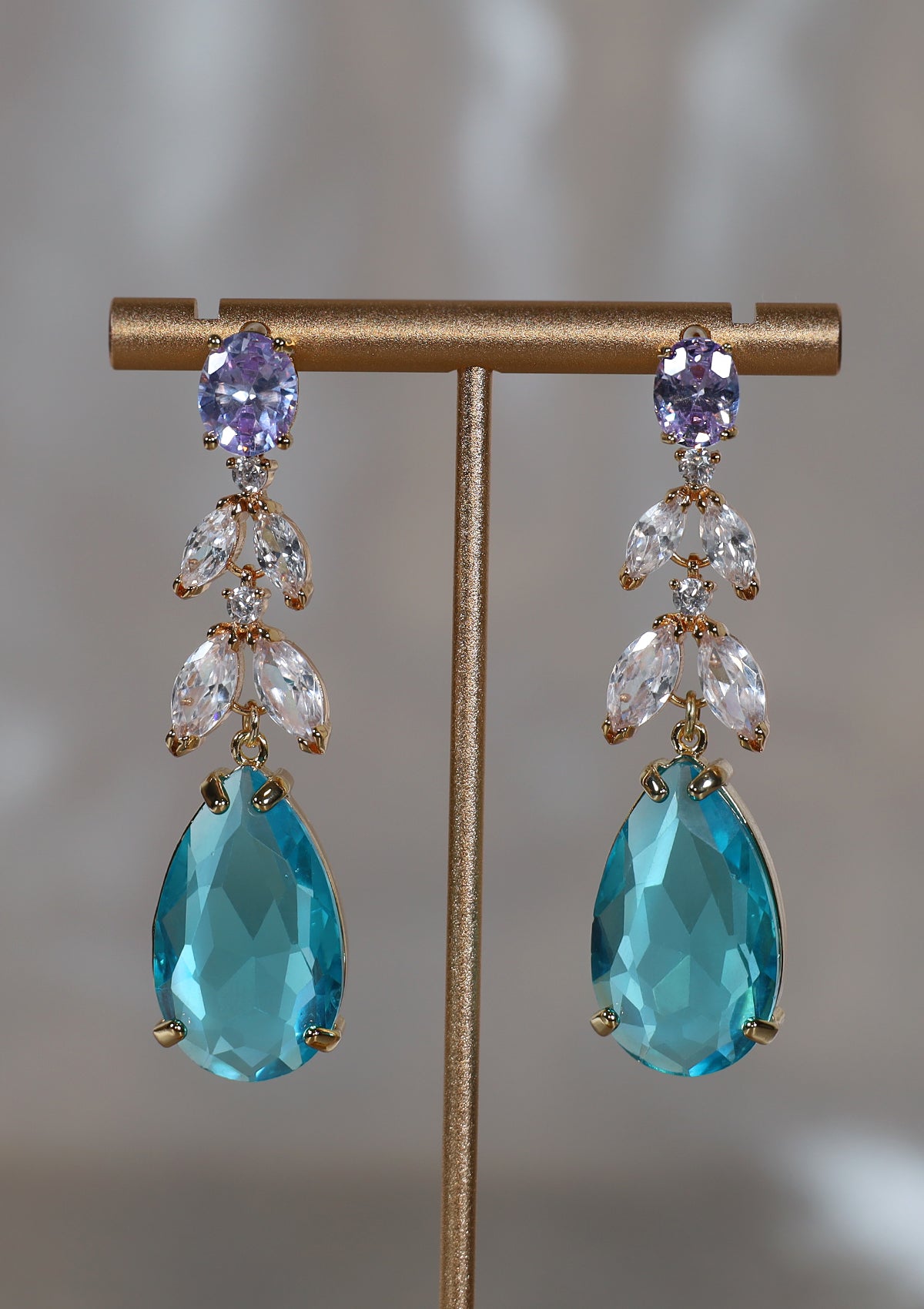 TANZINITE TEAL TEARDROP ZIRCON EARRINGS