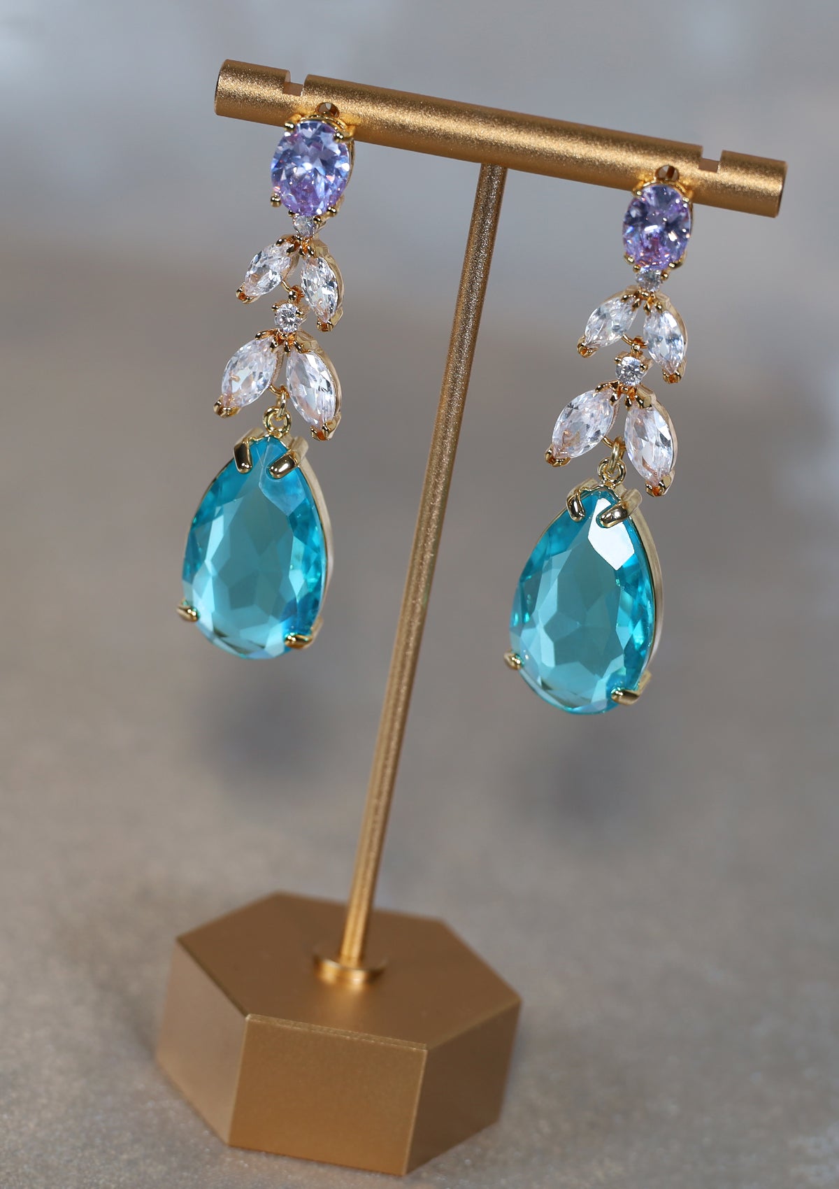 TANZINITE TEAL TEARDROP ZIRCON EARRINGS