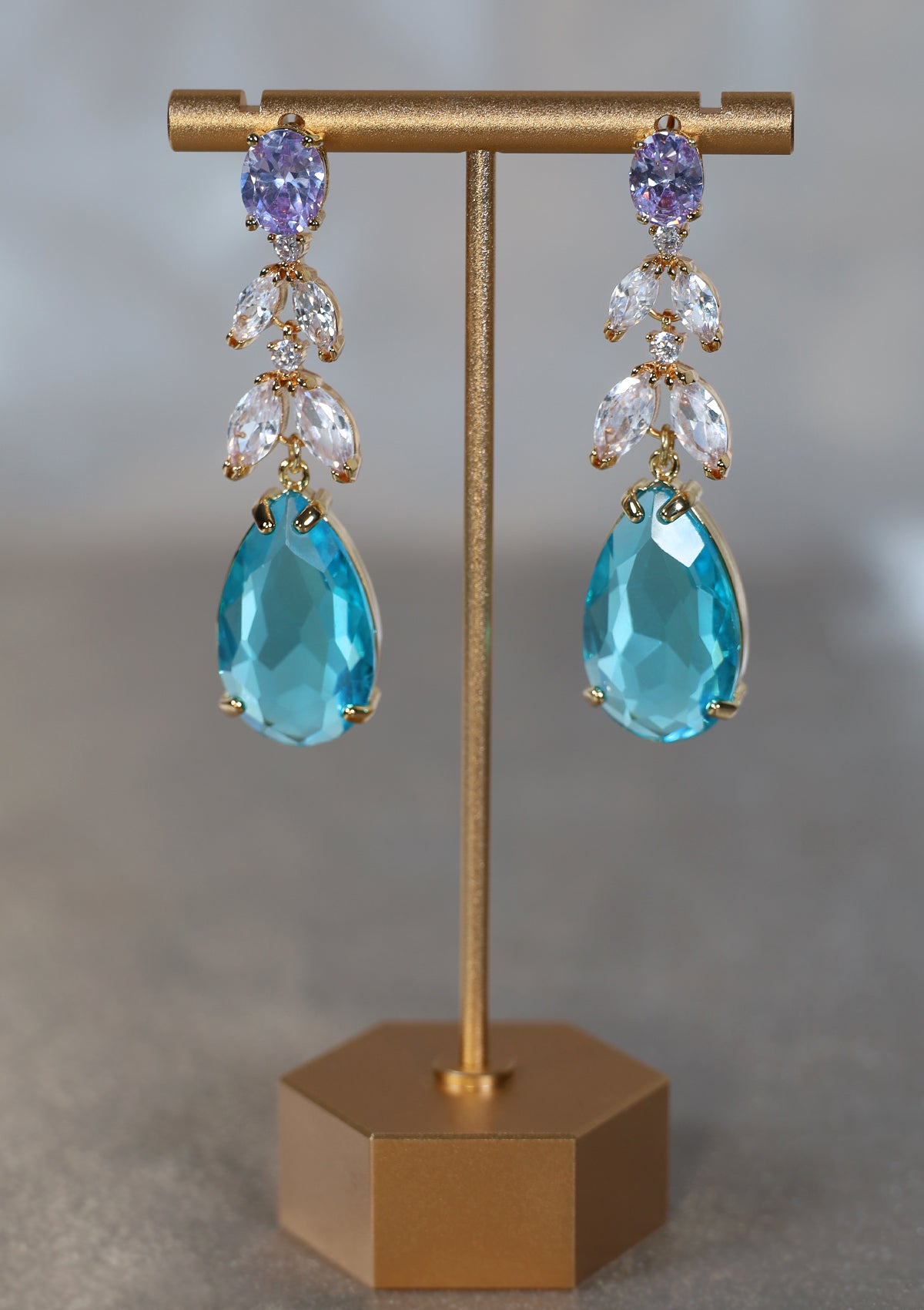 TANZINITE TEAL TEARDROP ZIRCON EARRINGS