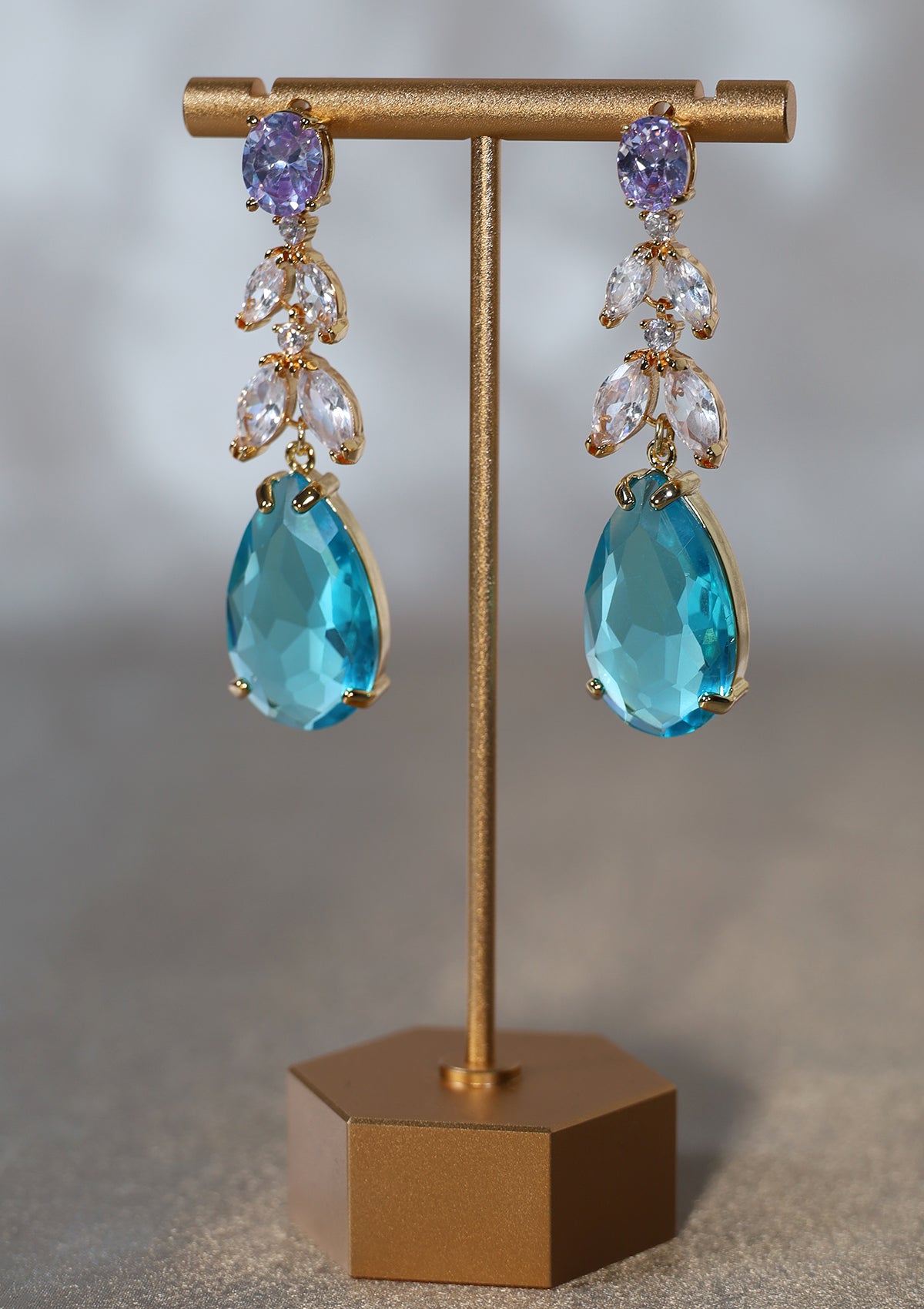 TANZINITE TEAL TEARDROP ZIRCON EARRINGS