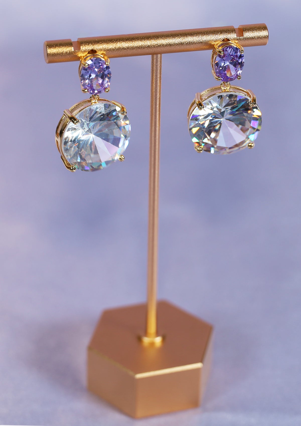 ROUND CRYSTAL TANZANITE ZIRCON EARRINGS